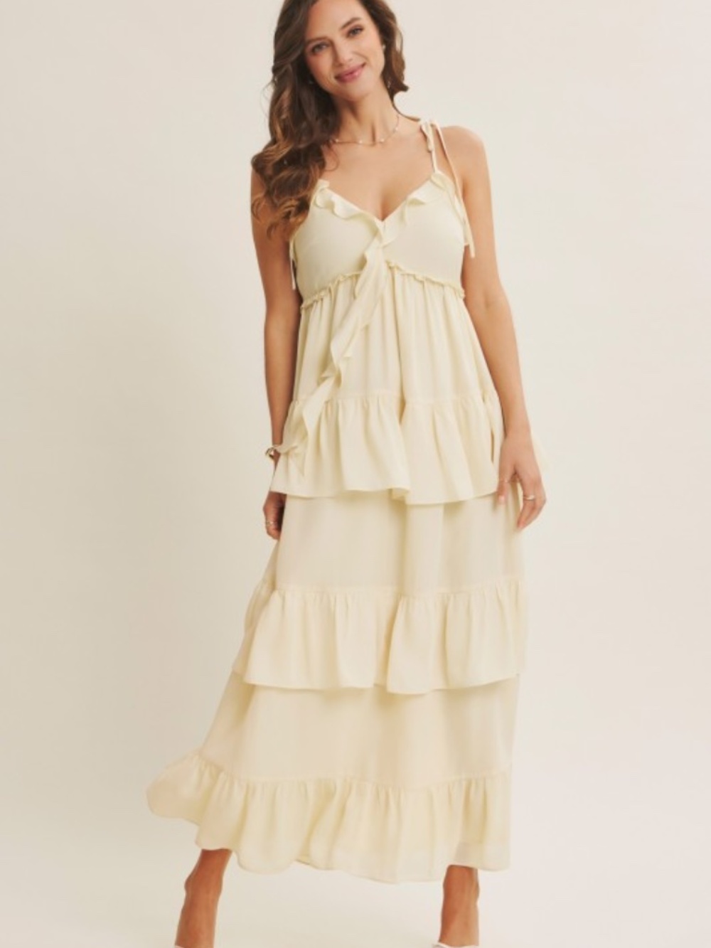 Call For Romance Ruffled Wool Dobby Maxi Dress